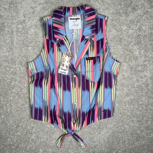 Wrangler Tops - Wrangler x Lainey Wilson Women's S Multicolor Stripe Tie Front Western Top Rodeo